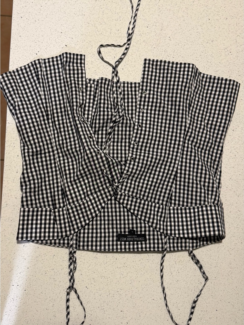 Central Park West Black & White Gingham Lace-Up Corset Crop Top